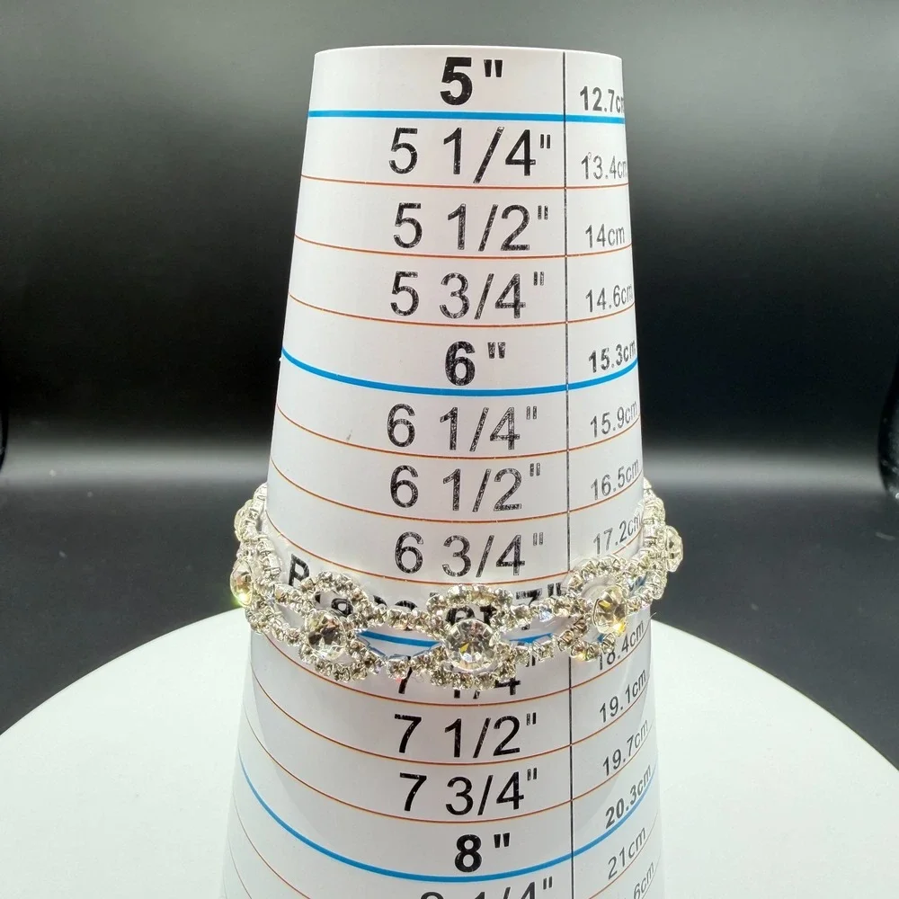 Clear Rhinestone Silver Tone Floral Link Bracelet Bridal Statement Jewelry Gift